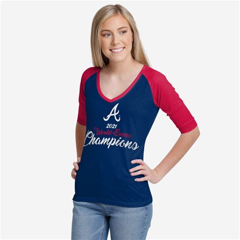 Atlanta Braves 2021 World Series Champions Womens V-Neck Raglan Shirt FOCO