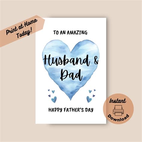 Printable Fathers Day Card for Husband and Dad Instant - Etsy