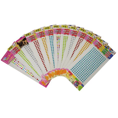 Asera 12 Sheets Coloured self Adhesive Stone Stickers Crystals for Art ...