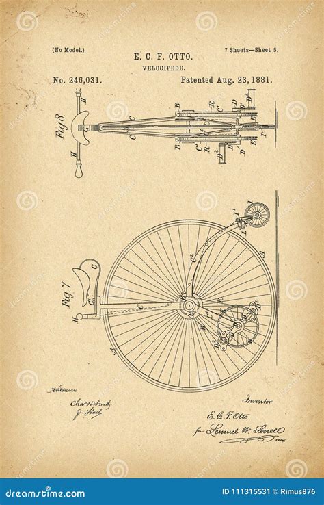 1881 Patent Velocipede Bicycle Invention Stock Illustration - Illustration of bike, technical ...
