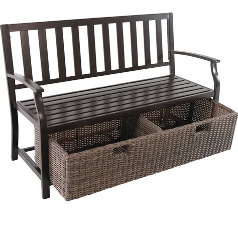 Buy Better Homes & Gardens Camrose Outdoor Storage Wicker Bench - Brown ...