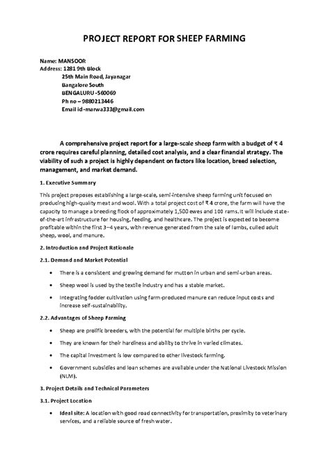 PROJECT REPORT ON SHEEP FARMING (4 CRORE BUDGET) - Studocu