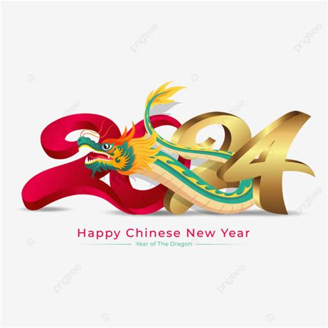 Happy Chinese New Year 2024 Dragon Zodiac Sign With Golden Lettering ...