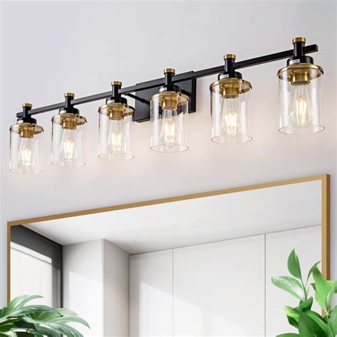 LOUSACE 6 Light Bathroom Vanity Light, Matte Black Bathroom Light ...