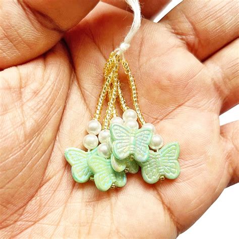Green Color Butterfly With Beads Tassel Pack Of 10 – Adikala - Craft Store