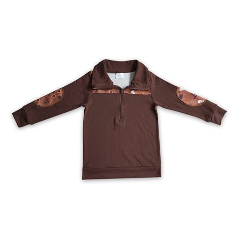 Bull skull brown long sleeves kids boy zipper pullover – Yawoo Garments