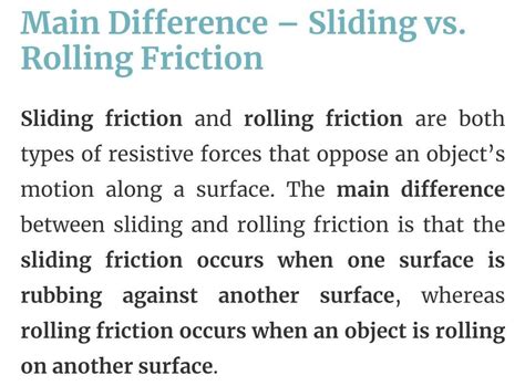 write two difference between rolling friction and sliding friction ...
