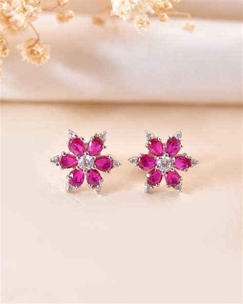 Pink Blossom 925 Silver Floral Stud Earring – Rajatgram
