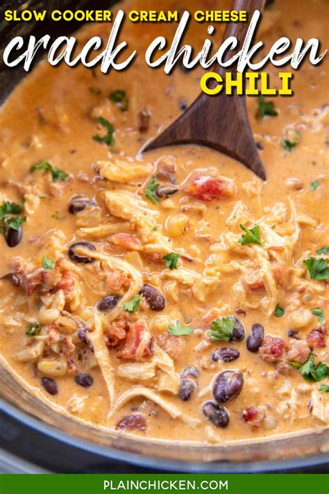 Slow Cooker Cream Cheese Crack Chicken Chili - Plain Chicken
