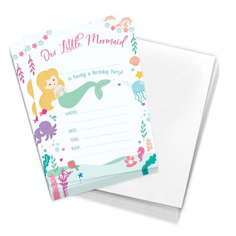 Mermaid Happy Birthday Invitations Invite Cards (10 Count) with ...
