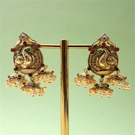 Antique Nagas Kundan Kemp 3 Jhumkas Mayuri Bridal Earrings