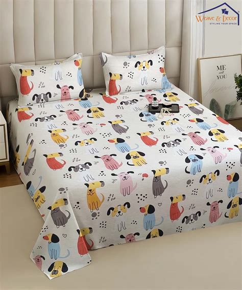 Puppy Pop Kids Flat Double Bedsheet With 2 Pillow Covers – Weave & Decor