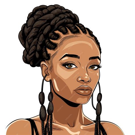Premium Vector | Black_brown_skin_woman_with_braids_clip_art_bold