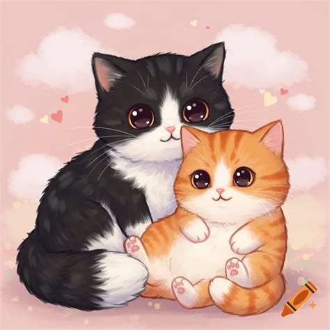 A cute black and white cat and an orange tabby cat sitting together on ...