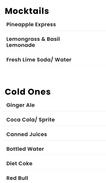 Menu at Bonobo, Mumbai