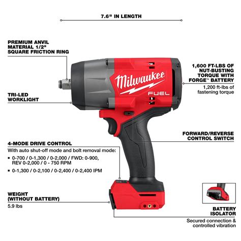 Milwaukee Tool 2967-20 Milwaukee M18 FUEL 1/2 in. High-Torque Impact Wrench with Friction Ring ...