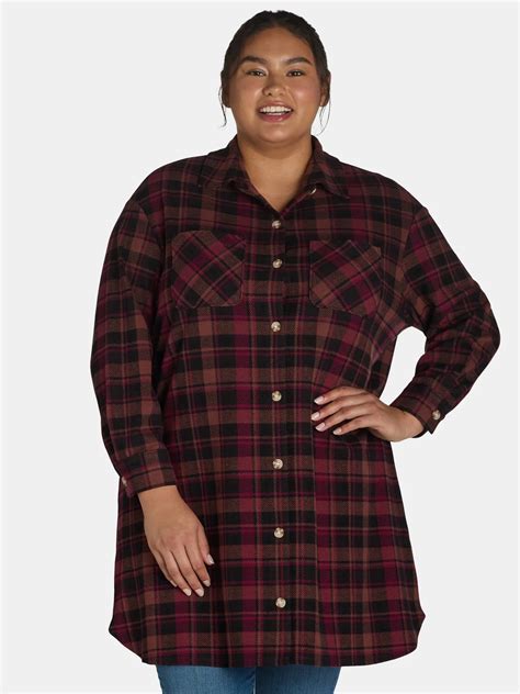Terra & Sky Women's Plus Size Plaid Shirt Dress with Button Waist and ...