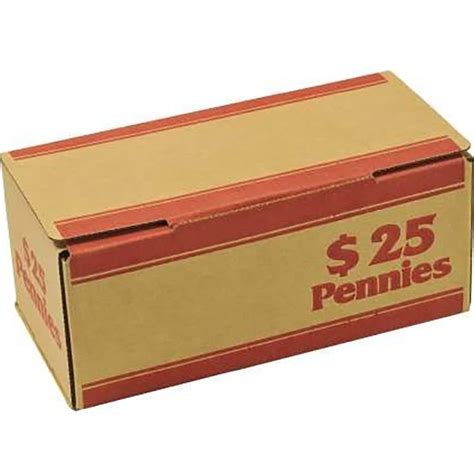 CONTROLTEK $25 of Pennies Coin Box, 1-Compartment, Kraft/Red, 50/Pack ...