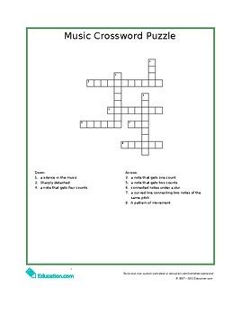 Printable Music Crossword Puzzles