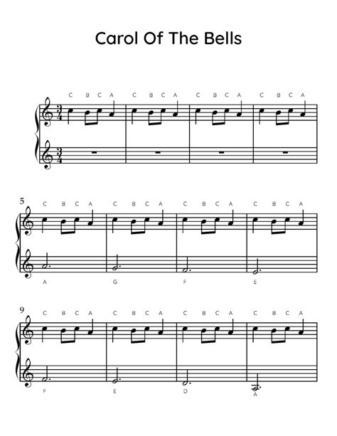 Carol Of The Bells Easy Piano Sheet Music
