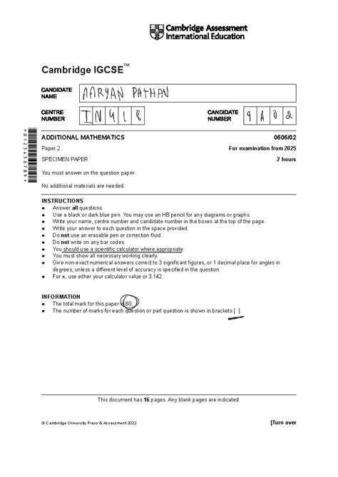 Google - Cambridge IGCSE ™ ADDITIONAL MATHEMATICS 0606/ Paper 2 For ...