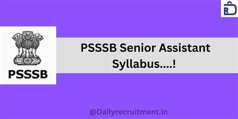 PSSSB Senior Assistant Syllabus 2024 [PDF Download], Check Senior ...