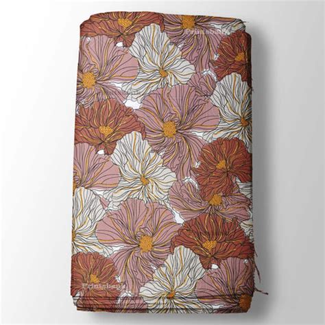 Designer Big Flower Pink Coffee Floral Digital Printed Fabric – Printsbank