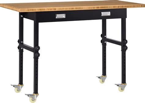 Buy HOMCOM 59" Work Bench, Bamboo Tabletop Workstation Tool Table ...