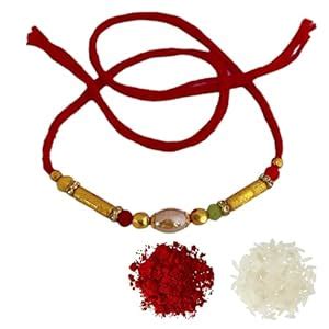 Buy Abhishek Mordern Golden Beads Rakhi for Brother Bhaiya Bracelet ...