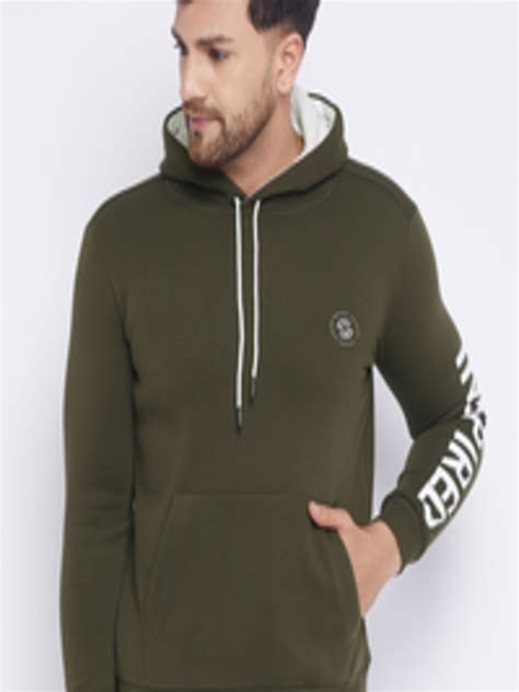 Buy QUBIC Men Olive Green Hooded Sweatshirt - Sweatshirts for Men ...