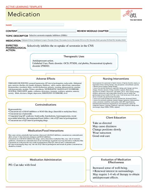 ATI Medication Template-SSRI - Adverse Effects Contraindications ...