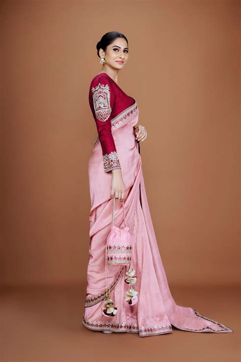 AANYA - Shell pink Silk Embroidered Saree – NSL FASHION PVT LTD