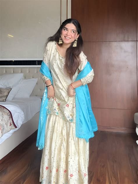 Aarika Sky-Blue & Cream Embroidered Chinon Sharara Suit – Lahariya