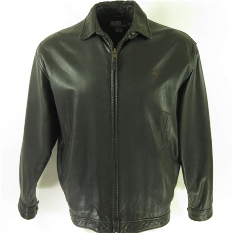 Polo Ralph Lauren Black Leather Jacket Mens L Plaid Lined Butter Soft ...