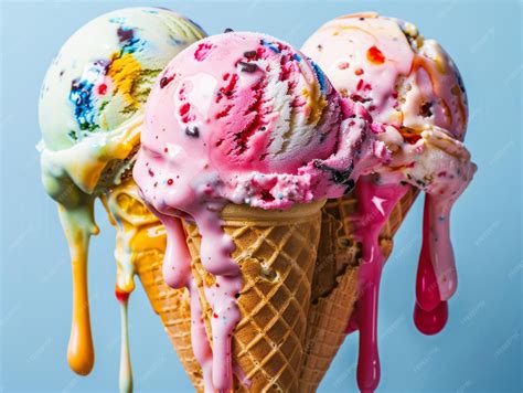 A ice cream melting solid color background colorful ice creams in the ...