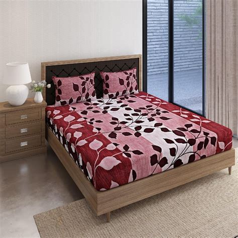 Buy SWAYAM Forrest Vines Natural Maroon 160TC Cotton Queen Bedsheet Set ...