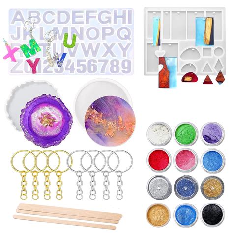 EVENS MORE DIY Resin Art Kit with Coaster Alphabet Keychain Moulds for ...