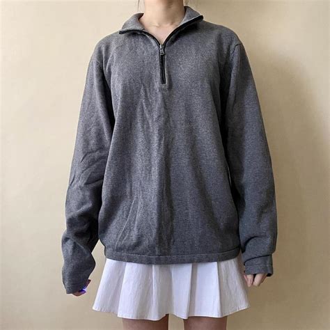 NWOT IZOD Grey Quarter Zip Up Pullover Sweater... | Depop