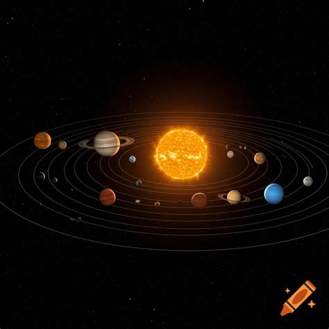 Vibrant diagram of a solar system with a bright sun, orbiting planets ...