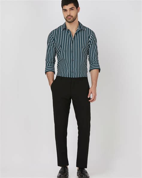 Buy Dark Green Bengal Stripe Stretch Slim Fit Casual Shirt Online at ...