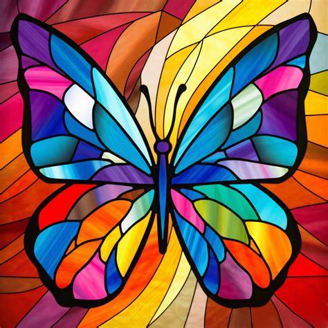 Rainbow Butterfly Stained Glass PDF and PNG Template, Beginner Stained ...