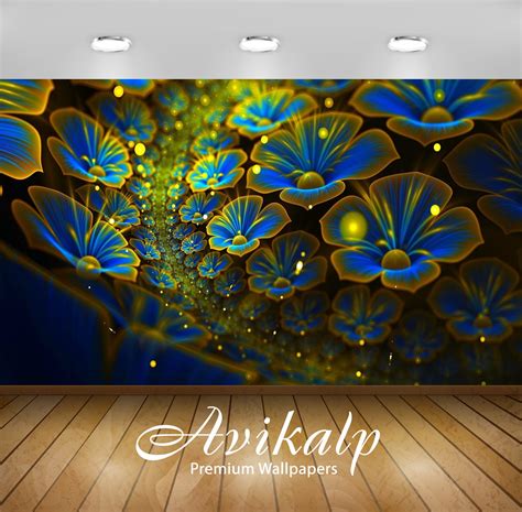 Avikalp Exclusive Awi2673 Glowing Flowers Blue Yellow Full HD Wallpape ...