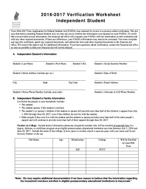 Fillable Online egcc 2016-17 EGCC Verif Worksheet Independent - egcc ...