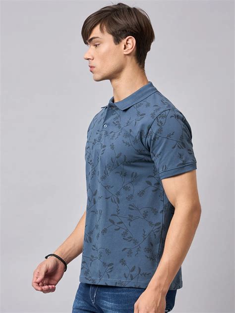 Men Printed Cotton Blue Polo T-Shirts | Reprise India | Reprise