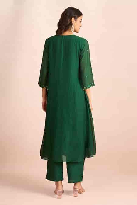 Buy Green Embroidery, Sequins, Gota Patti Round Neck Front Yoke ...
