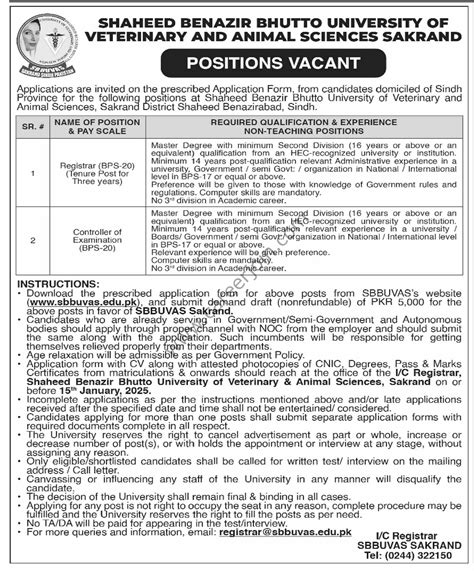 University of Veterinary & Animal Sciences Jobs December 2024