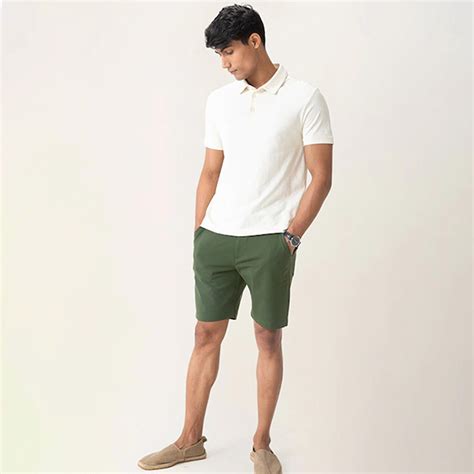 Men Green 4way Stretch Chino Shorts