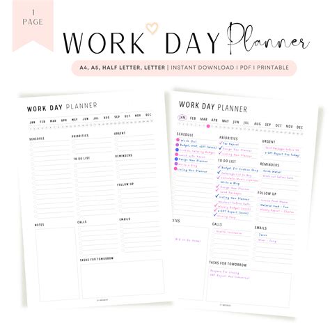 Work Day Planner Printable – mrsneat