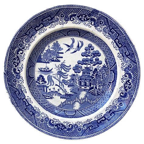 19th Century Blue and White English Willow Plate Staffordshire at ...