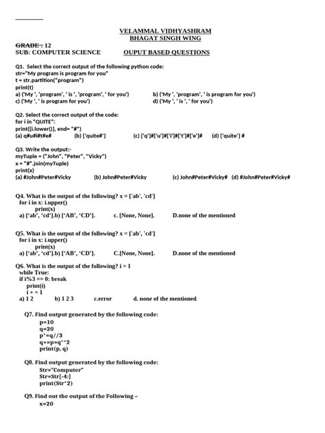 Image result for Output Based Questions in Python